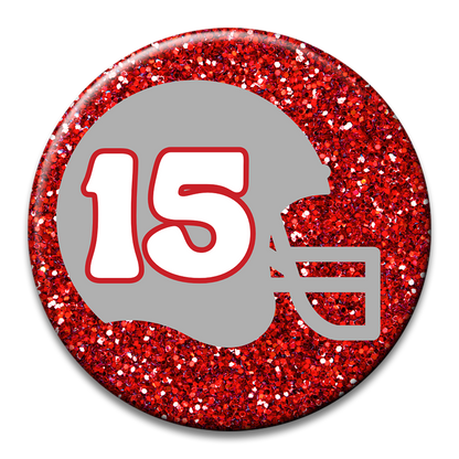 Custom Number Football Helmet Glitter Button