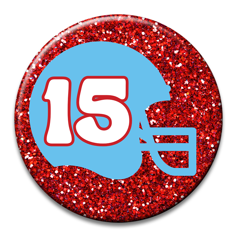 Custom Number Football Helmet Glitter Button