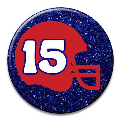 Custom Number Football Helmet Glitter Button