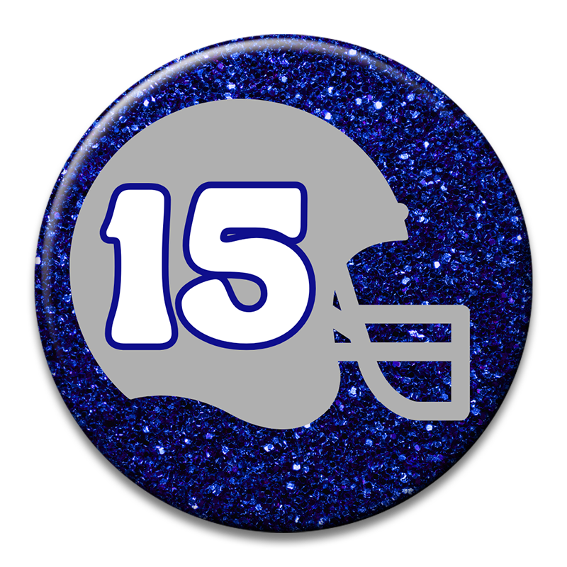 Custom Number Football Helmet Glitter Button