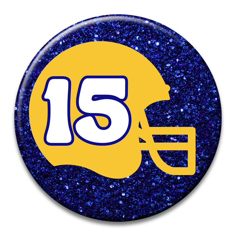 Custom Number Football Helmet Glitter Button