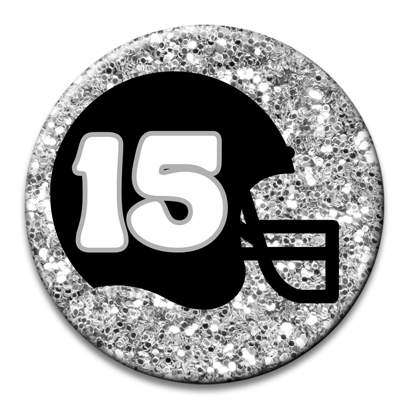 Custom Number Football Helmet Glitter Button
