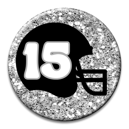 Custom Number Football Helmet Glitter Button