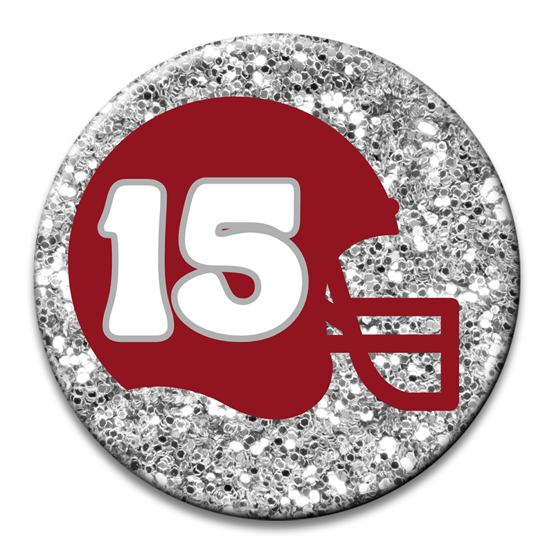 Custom Number Football Helmet Glitter Button
