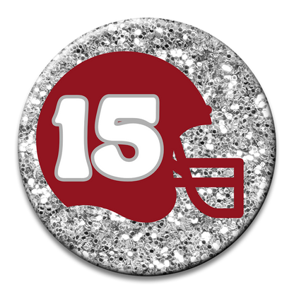 Custom Number Football Helmet Glitter Button