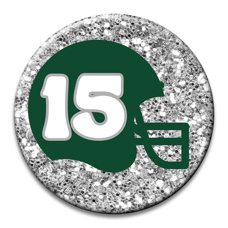 Custom Number Football Helmet Glitter Button