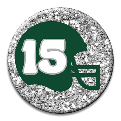 Custom Number Football Helmet Glitter Button