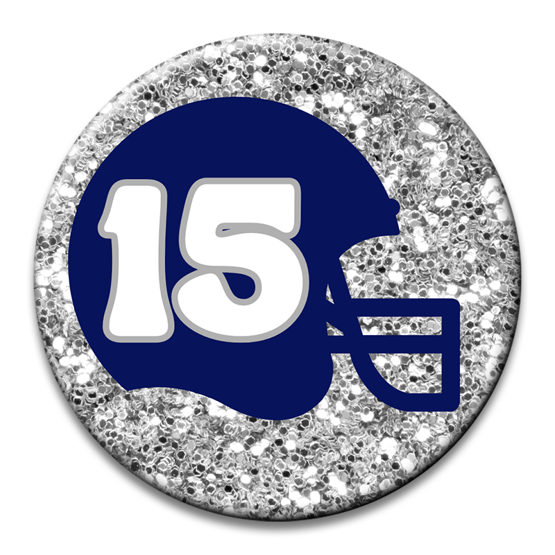 Custom Number Football Helmet Glitter Button
