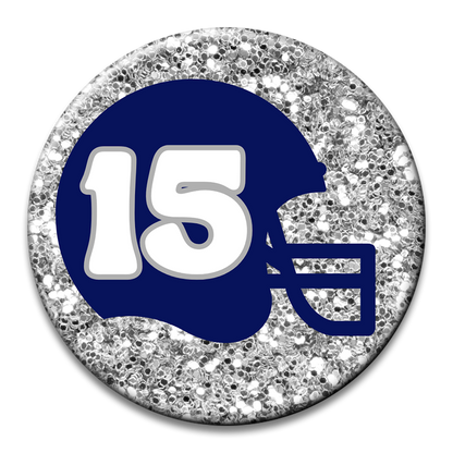 Custom Number Football Helmet Glitter Button