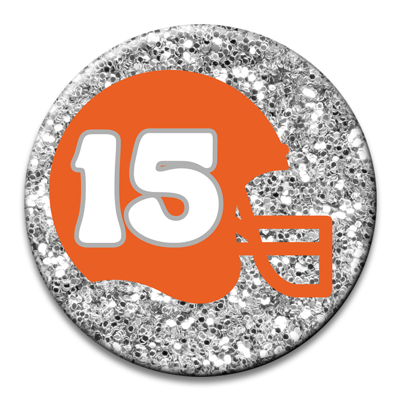 Custom Number Football Helmet Glitter Button