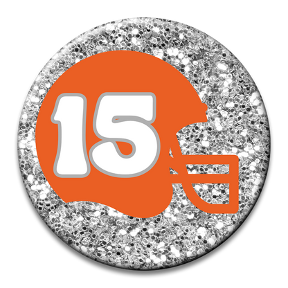 Custom Number Football Helmet Glitter Button