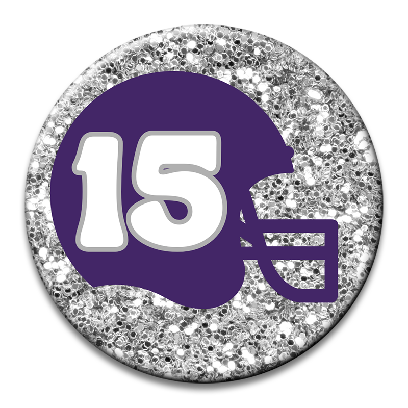 Custom Number Football Helmet Glitter Button