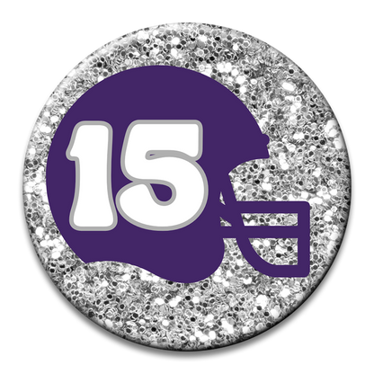 Custom Number Football Helmet Glitter Button