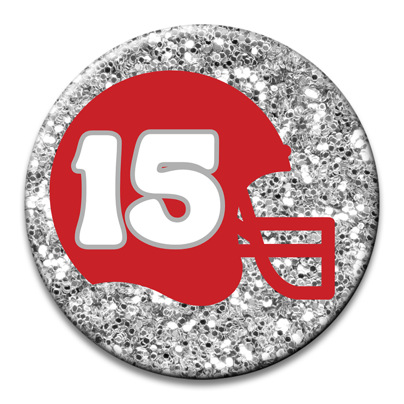 Custom Number Football Helmet Glitter Button
