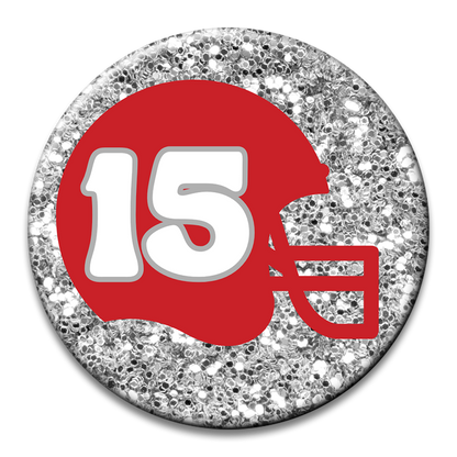Custom Number Football Helmet Glitter Button