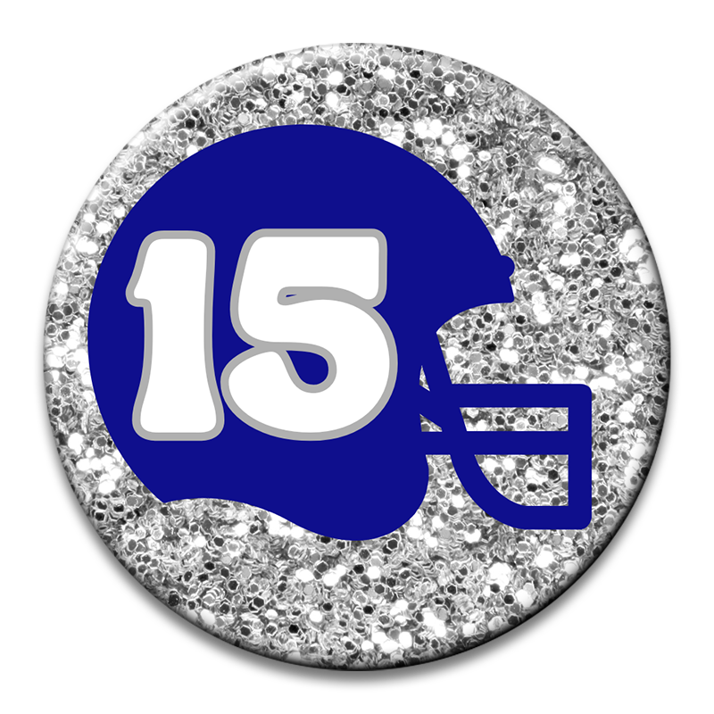 Custom Number Football Helmet Glitter Button