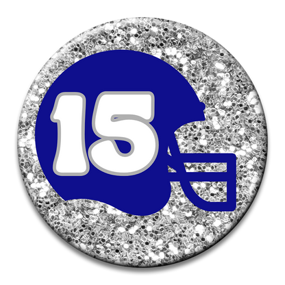 Custom Number Football Helmet Glitter Button