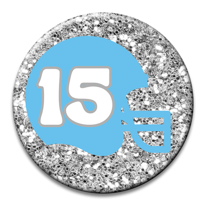 Custom Number Football Helmet Glitter Button