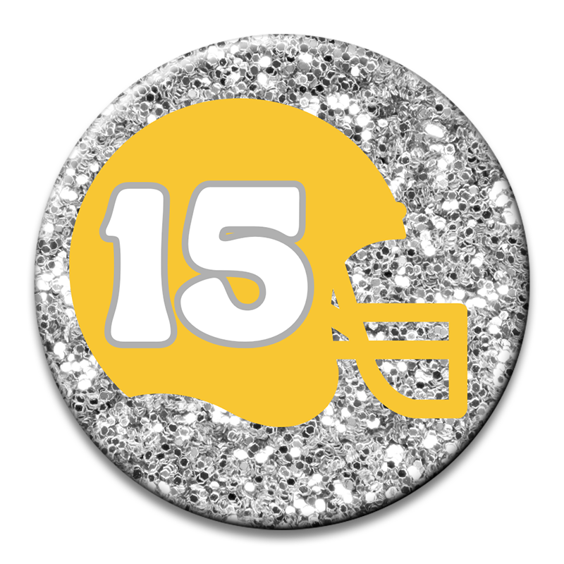 Custom Number Football Helmet Glitter Button