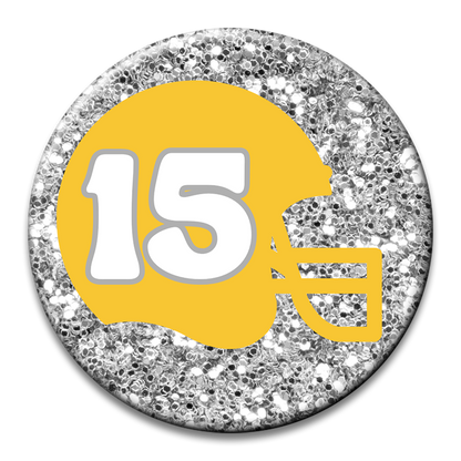 Custom Number Football Helmet Glitter Button