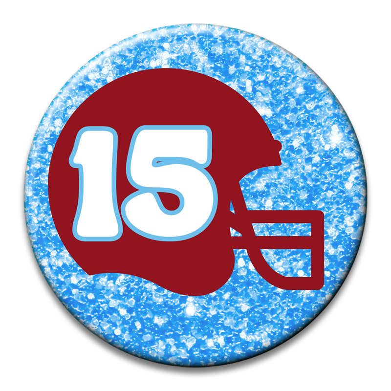 Custom Number Football Helmet Glitter Button