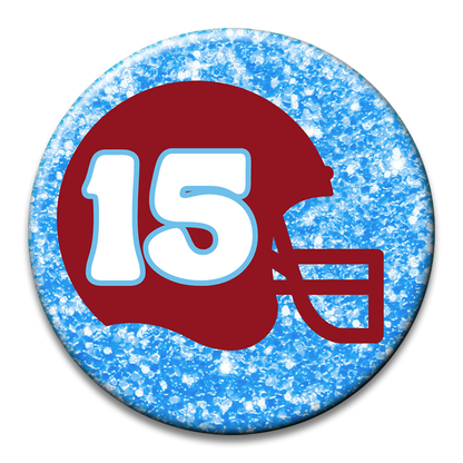 Custom Number Football Helmet Glitter Button