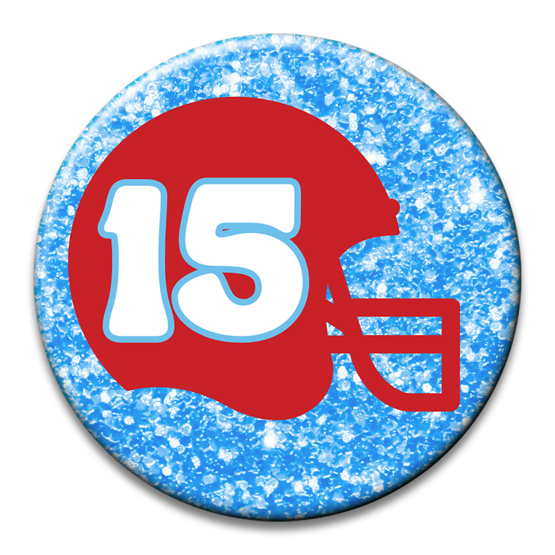 Custom Number Football Helmet Glitter Button