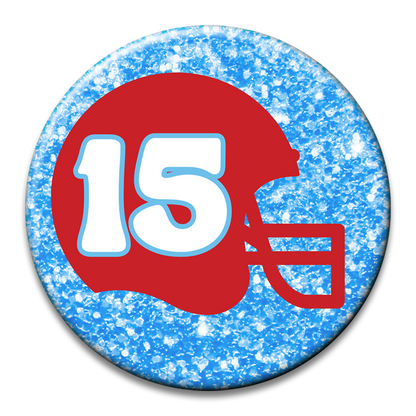 Custom Number Football Helmet Glitter Button