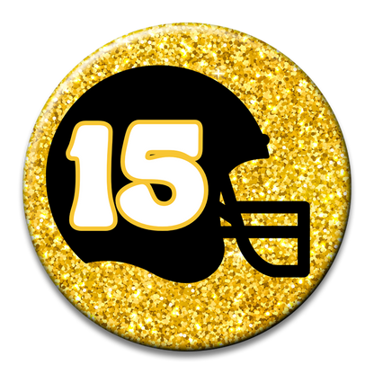 Custom Number Football Helmet Glitter Button