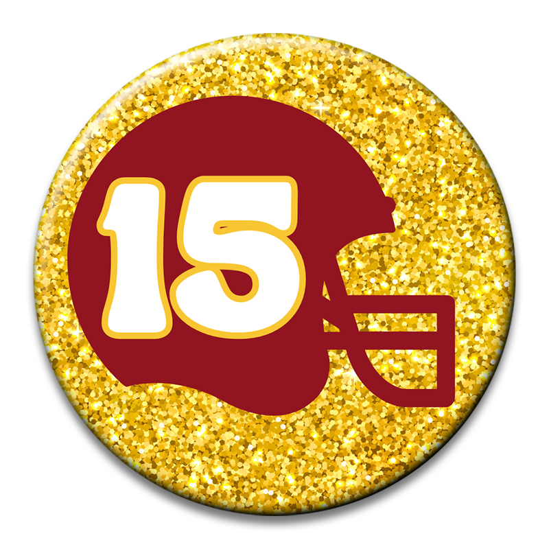 Custom Number Football Helmet Glitter Button