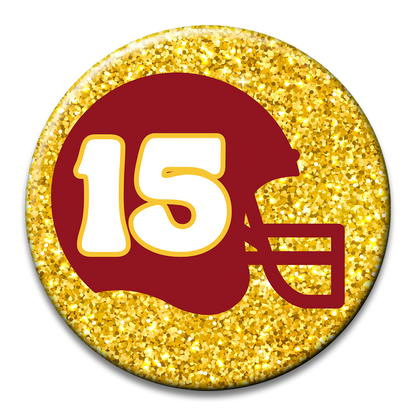 Custom Number Football Helmet Glitter Button