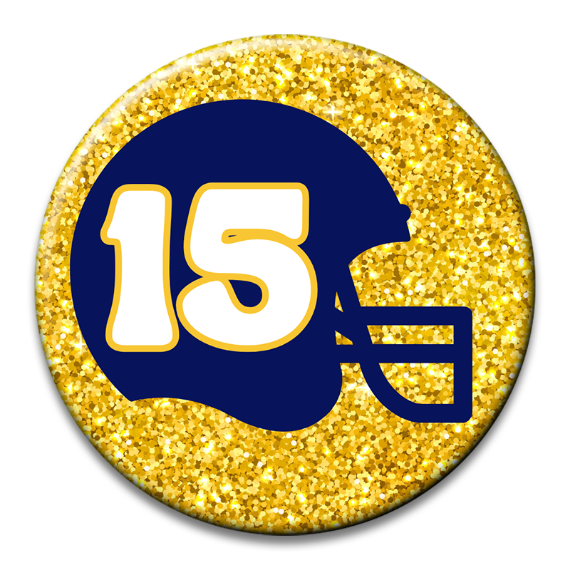 Custom Number Football Helmet Glitter Button