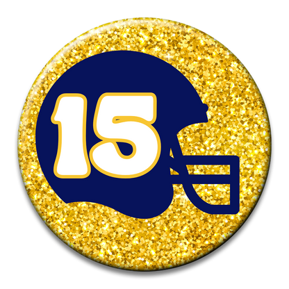 Custom Number Football Helmet Glitter Button