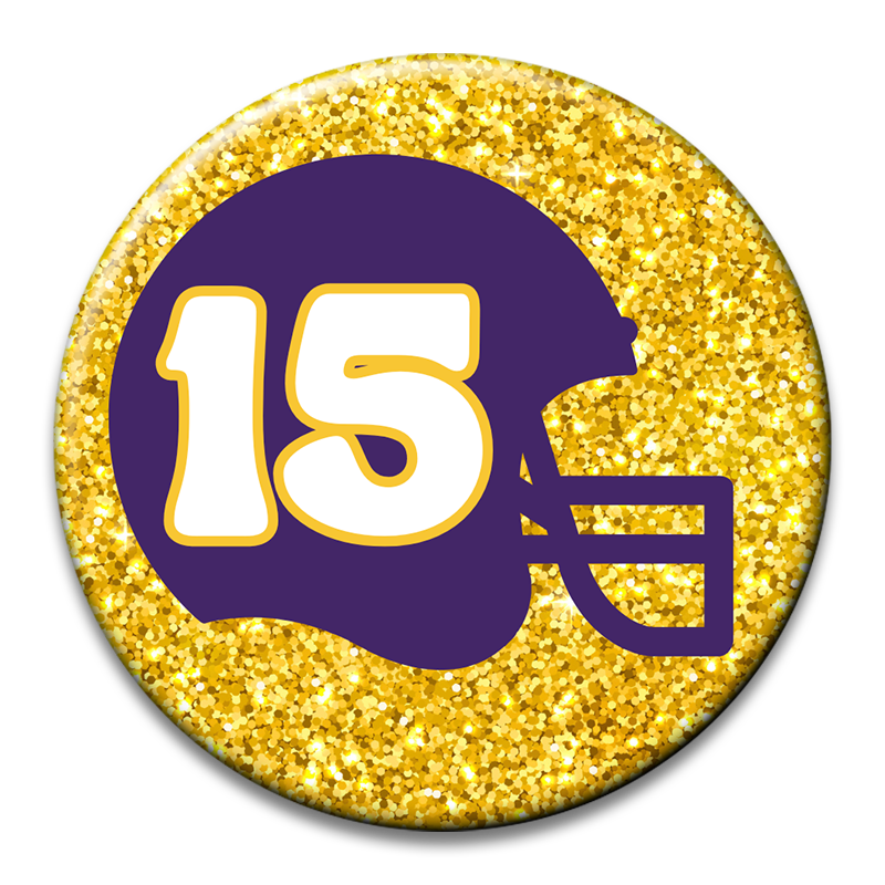 Custom Number Football Helmet Glitter Button