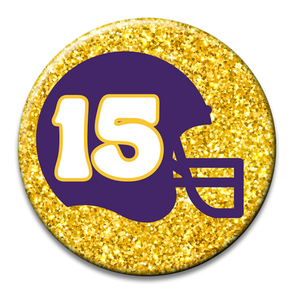 Custom Number Football Helmet Glitter Button
