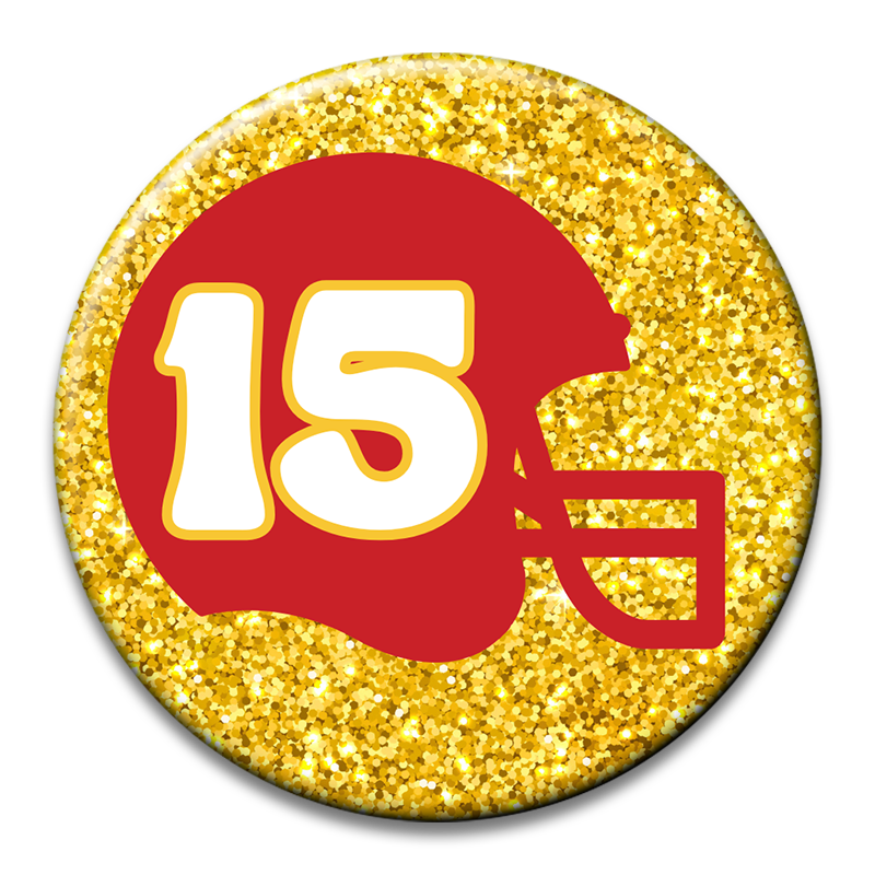 Custom Number Football Helmet Glitter Button