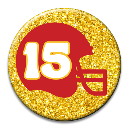 Custom Number Football Helmet Glitter Button