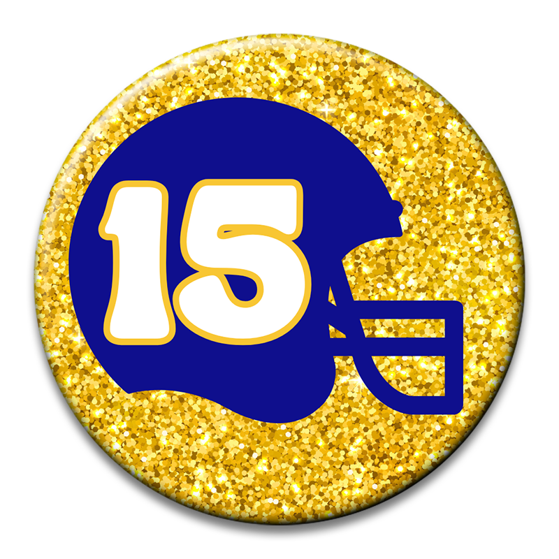Custom Number Football Helmet Glitter Button