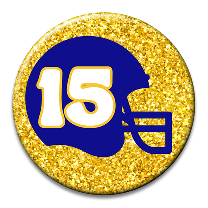 Custom Number Football Helmet Glitter Button