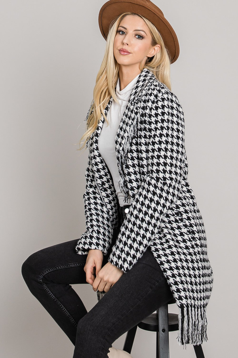 Take Me Away Houndstooth Tweed Coat