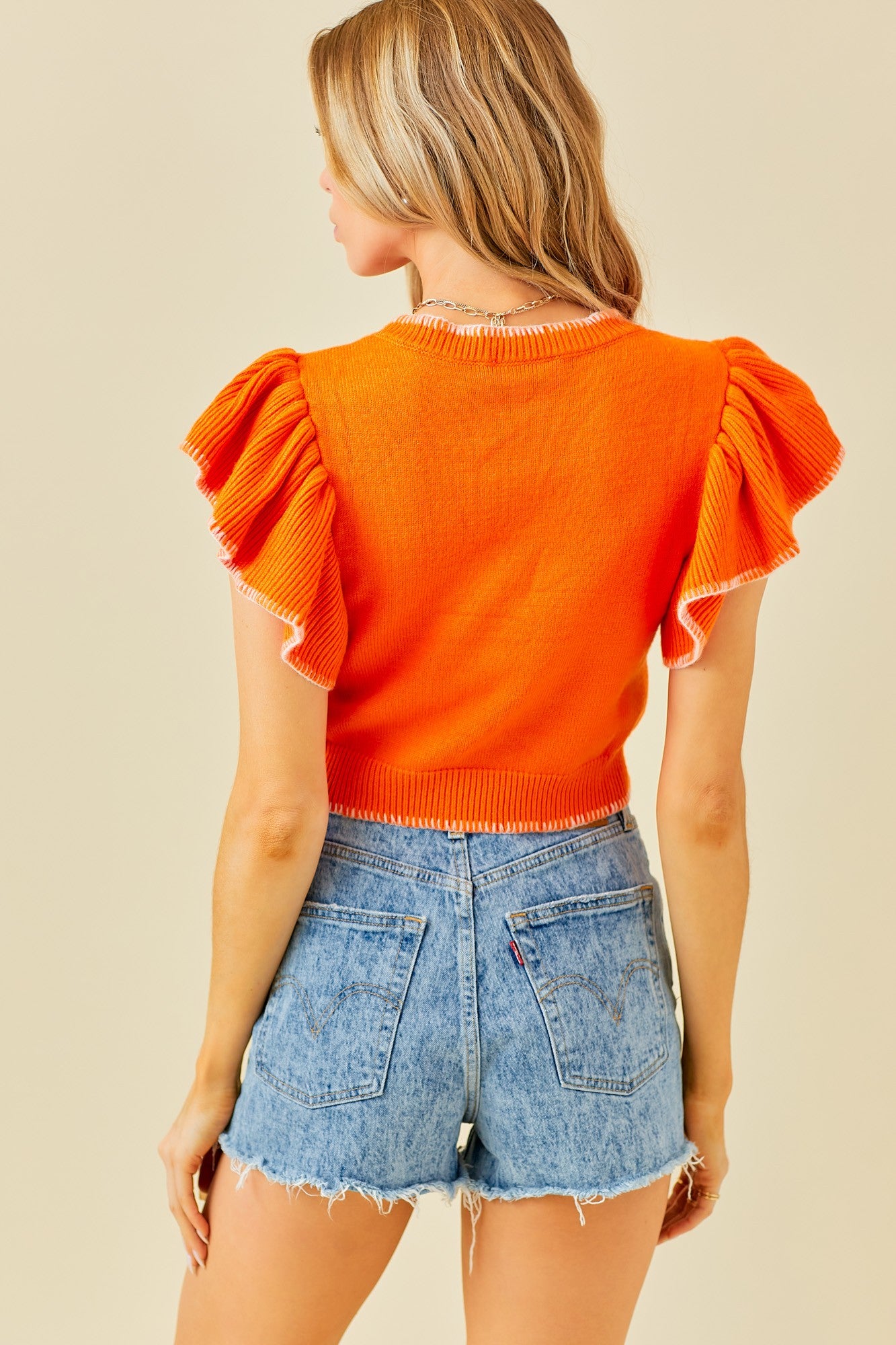 Ready to Ruffle Cropped Sweater - Orange