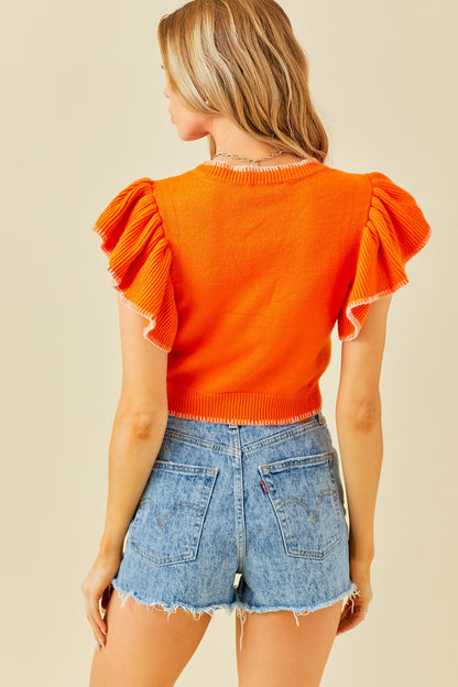 Ready to Ruffle Cropped Sweater - Orange