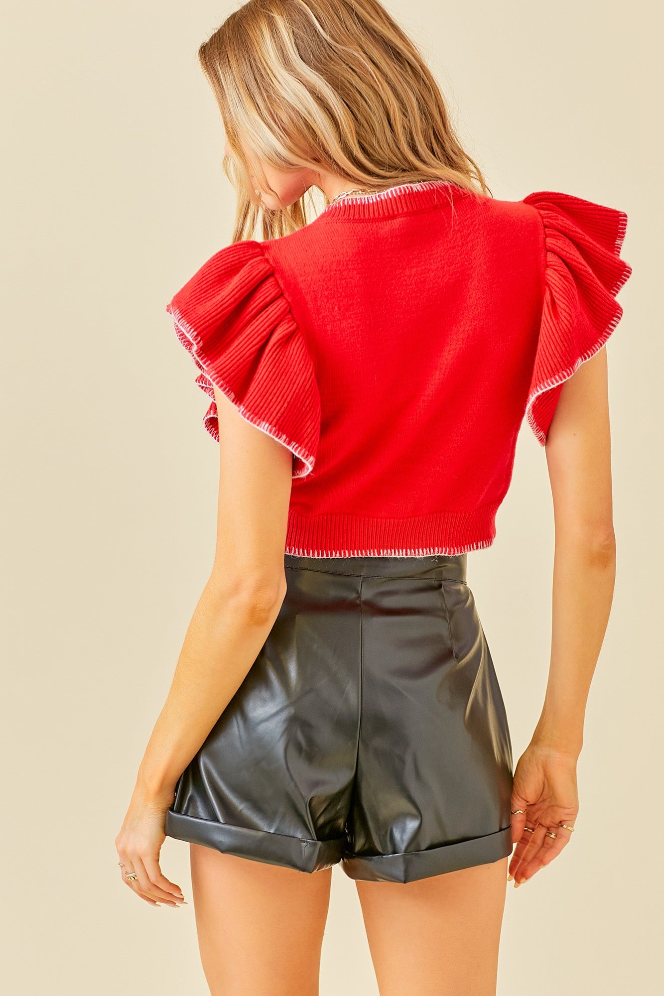 Ready to Ruffle Cropped Sweater - Red